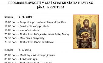 <s>7.-8. septembra 2019 (so-ne) – Slávnosti v česť sviatku Sťatia hlavy sv. Jána Krstiteľa v Ladomirovej</s>