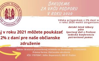 Aktualizované: Aj v roku 2021 môžete poukázať 2% z daní pre Bratstvo pravoslávnej mládeže na Slovensku – SYNDESMOS – pridané tlačivá