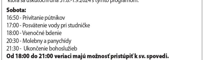 31.8.-1.9. 2024 – Púť a chrámový sviatok – Ľutina